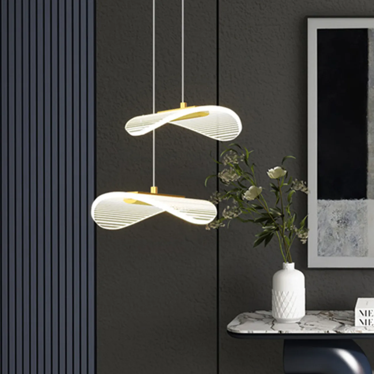 Готовая комбинация подвесных светильников с листовидными прозрачными плафонами с гравировкой DELFINA D80 3000К