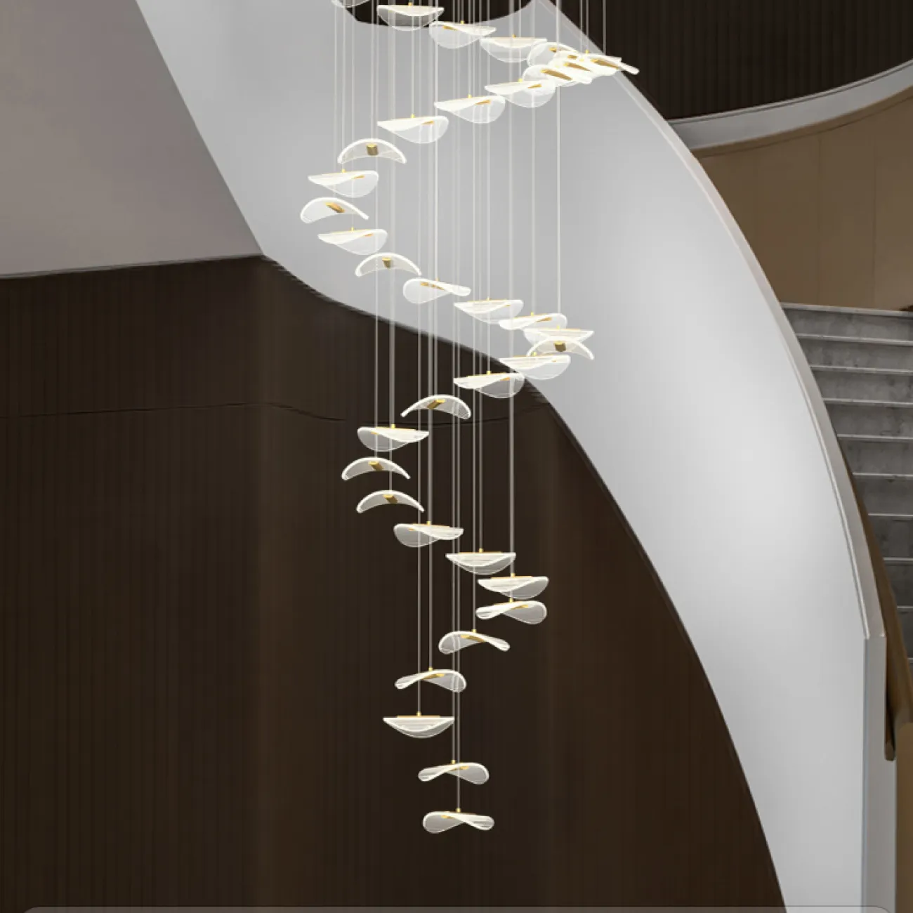 Готовая комбинация подвесных светильников с листовидными прозрачными плафонами с гравировкой DELFINA D80 3000К