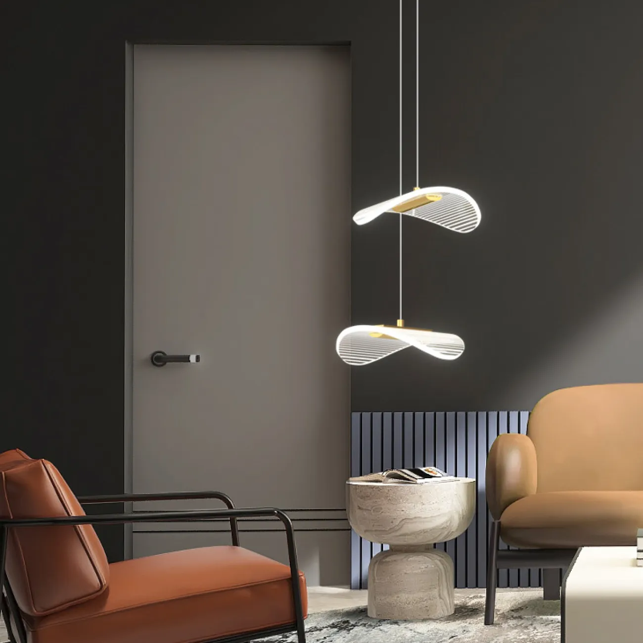 Готовая комбинация подвесных светильников с листовидными прозрачными плафонами с гравировкой DELFINA D80 3000К