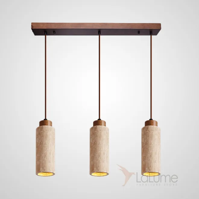 Готовая комбинация подвесных светильников с цилиндрическим и прямоугольным корпусом из камня травертина MAREC COMBO A L60