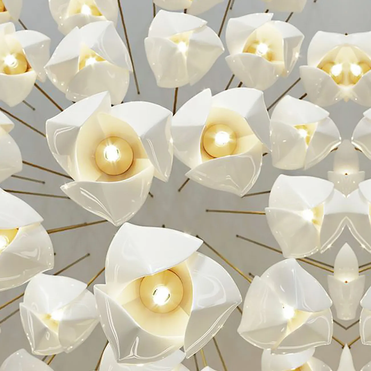 Готовая комбинация подвесных светильников с каплевидными плафонами из нефритового фарфора в форме белых бутонов LEA MORE D100