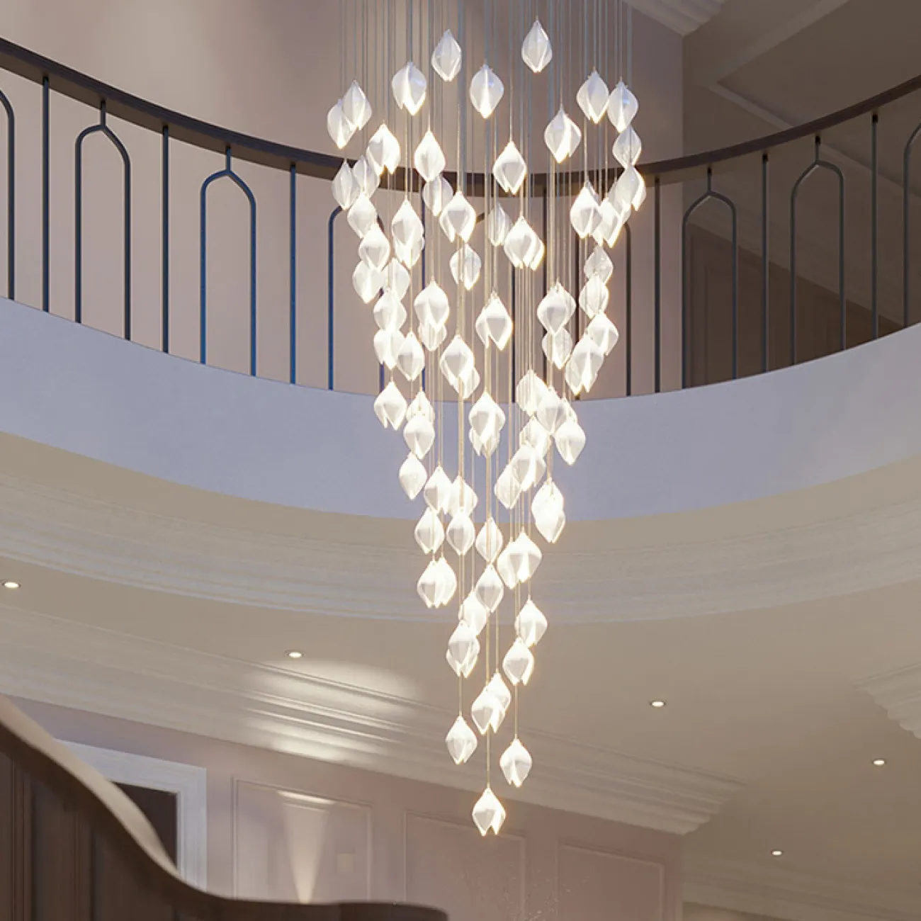 Готовая комбинация подвесных светильников с каплевидными плафонами из нефритового фарфора в форме белых бутонов LEA MORE D100