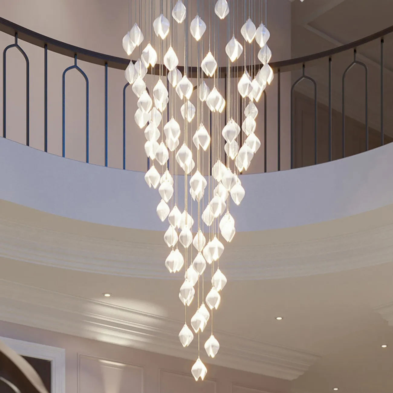 Готовая комбинация подвесных светильников с каплевидными плафонами из нефритового фарфора в форме белых бутонов LEA MORE D100