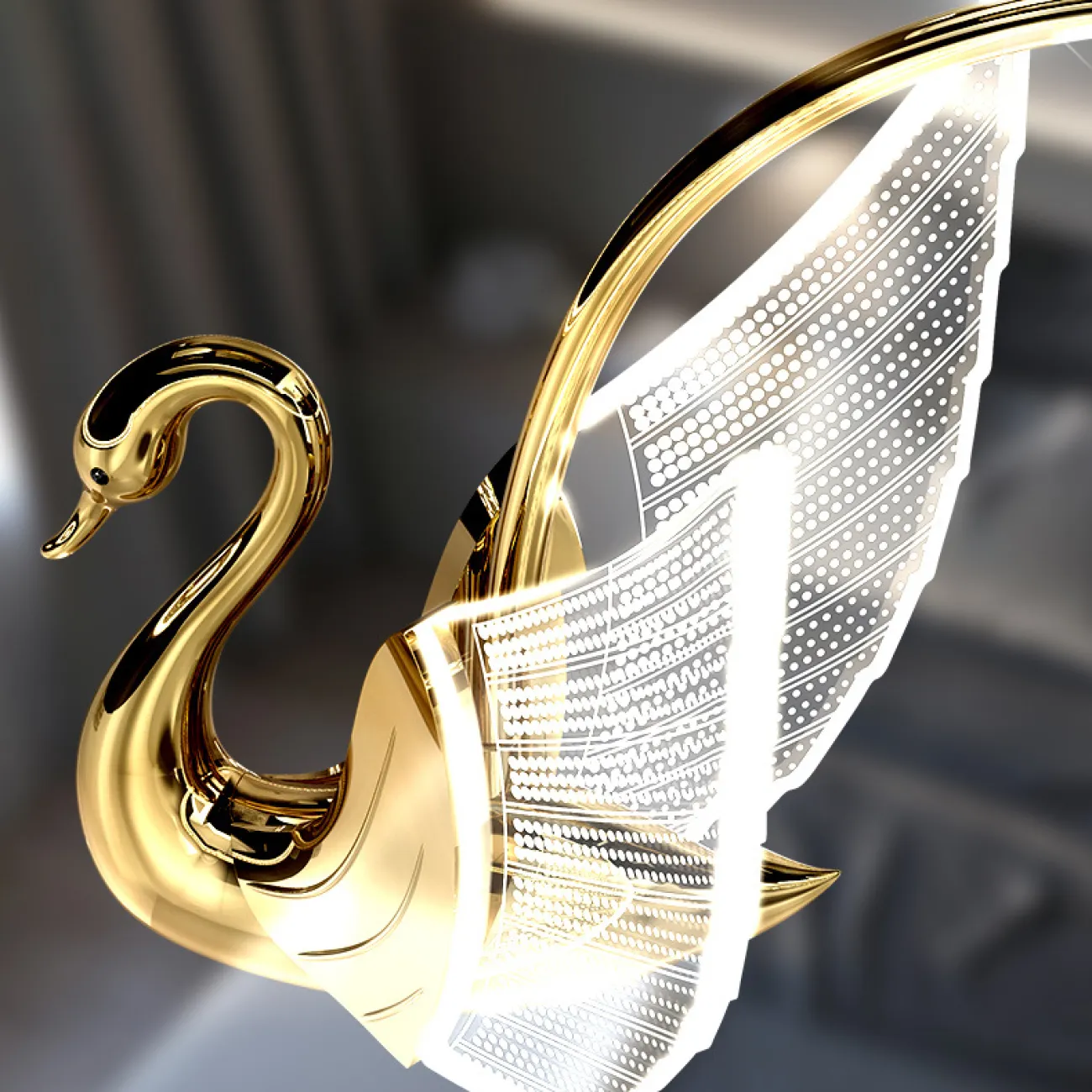 Настенный светодиодный светильник с плафоном в форме лебедя со светящимися крыльями на изогнутом кронштейне с блестящим шаром BIRDIE WALL Gold