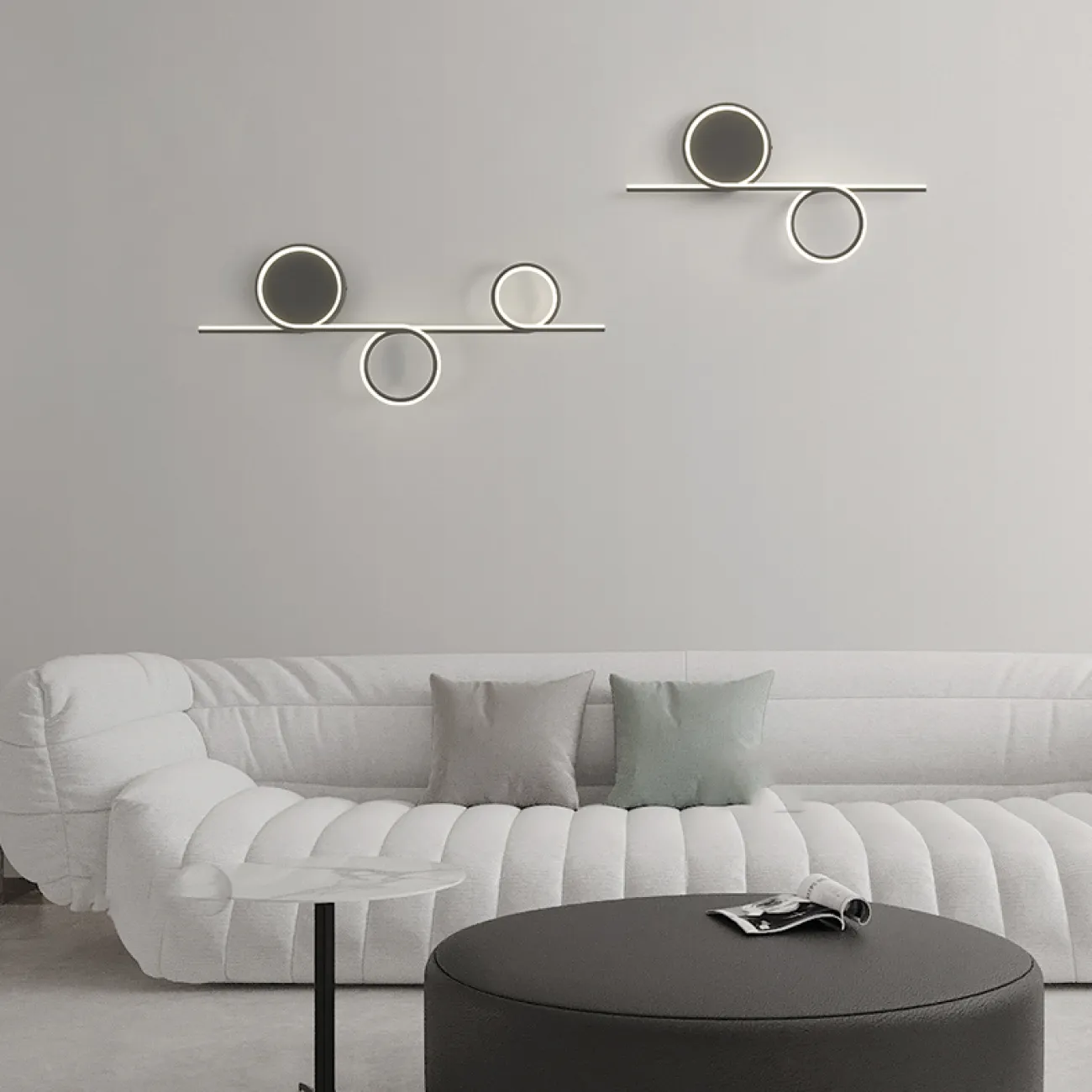 Серия настенных светодиодных светильников в виде комбинации вытянутой вертикальной стойки и светящихся колец DONATA С H80 White 4000К