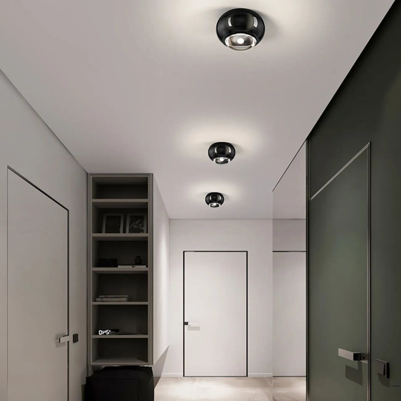 Точечный светодиодный светильник с черным глянцевым корпусом шаровидной формы со встроенной оптической линзой AMDI