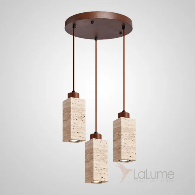 Готовая комбинация подвесных светильников с цилиндрическим и прямоугольным корпусом из камня травертина MAREC COMBO B D25