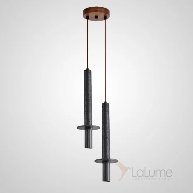 Готовая комбинация подвесных светильников с цилиндрическим корпусом из лавового камня и травертина с дисковидным рассеивателем HAGBART DUO Black