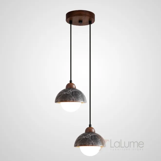Готовая комбинация подвесных светильников с шарообразными плафонами и комбинированными абажурами из мрамора и дерева GEHARD COMBO D15