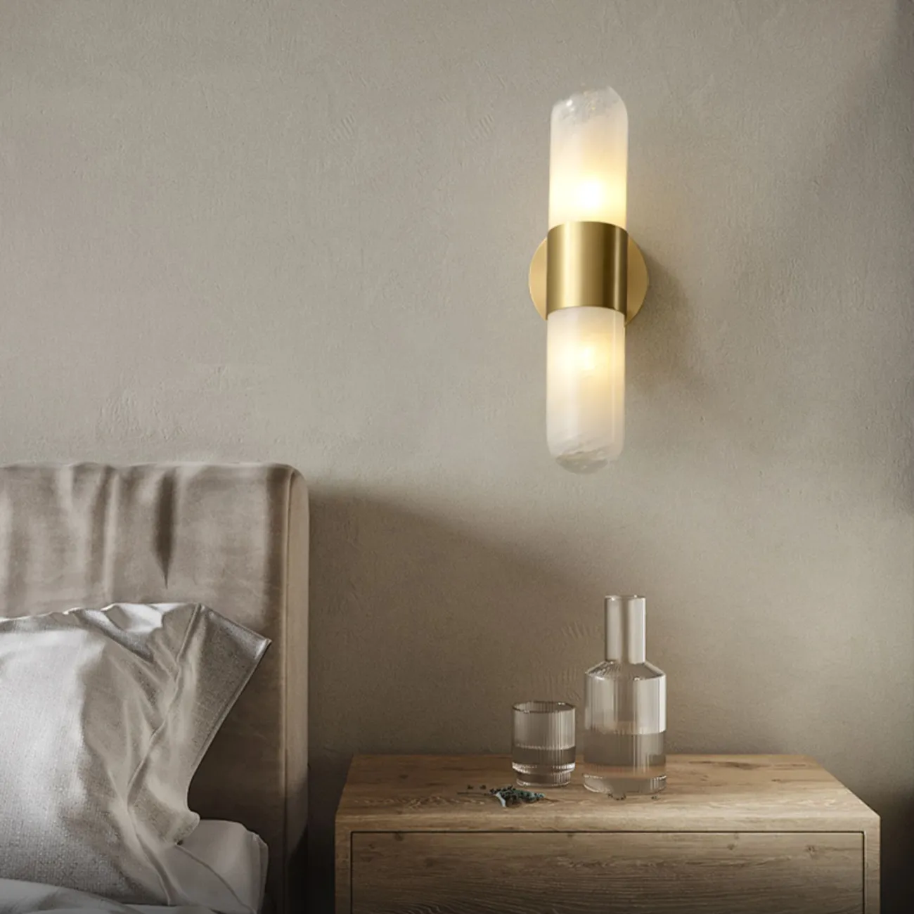  Дизайнерский настенный светильник с двойным цилиндрическим плафоном из белого стекла с эффектом льда LIESEL WALL