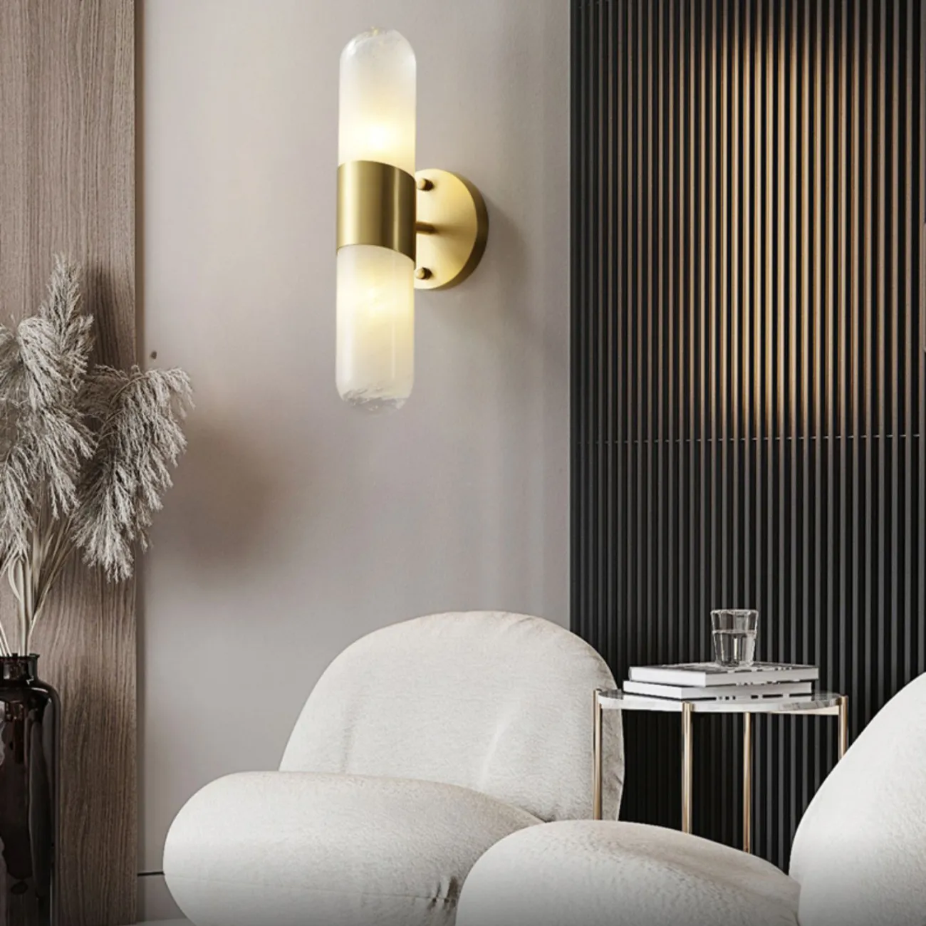  Дизайнерский настенный светильник с двойным цилиндрическим плафоном из белого стекла с эффектом льда LIESEL WALL