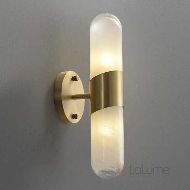  Дизайнерский настенный светильник с двойным цилиндрическим плафоном из белого стекла с эффектом льда LIESEL WALL