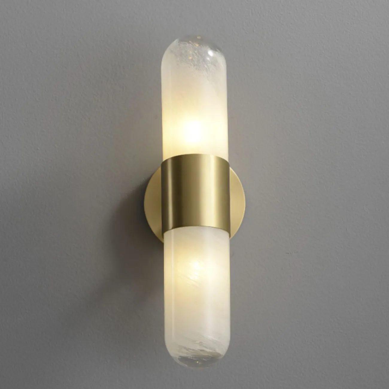  Дизайнерский настенный светильник с двойным цилиндрическим плафоном из белого стекла с эффектом льда LIESEL WALL