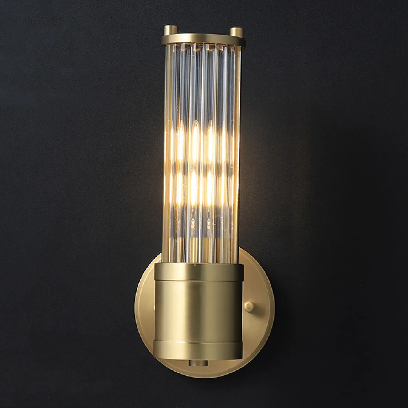 Настенный дизайнерский светильник из латуни и стеклянных стержней в американском стиле HILDIS WALL H30