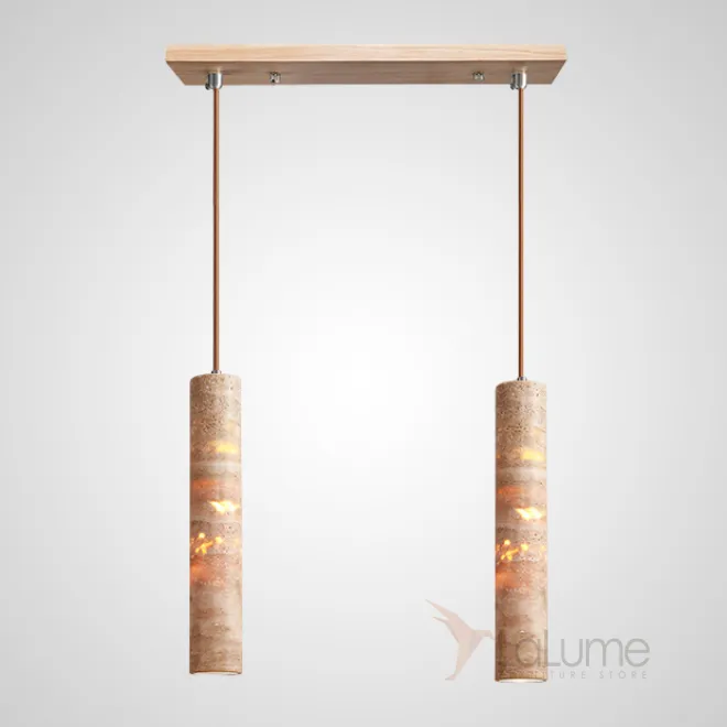 Готовая комбинация подвесных светильников c цилиндрическим корпусом из желтого камня травертина EGBERT COMBO С L2 Планка