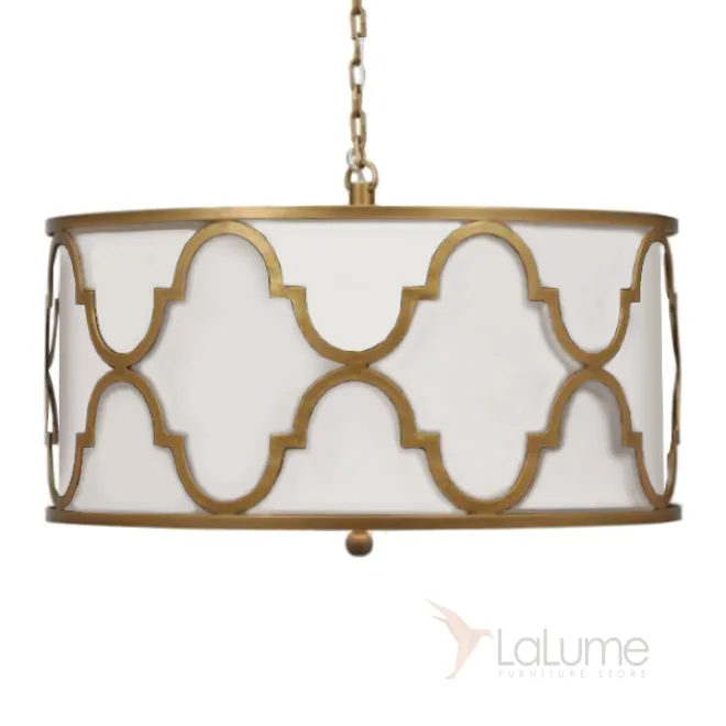 Люстра White Shade Gold Quatrefoil Overlay Drum Pendant от LaLume