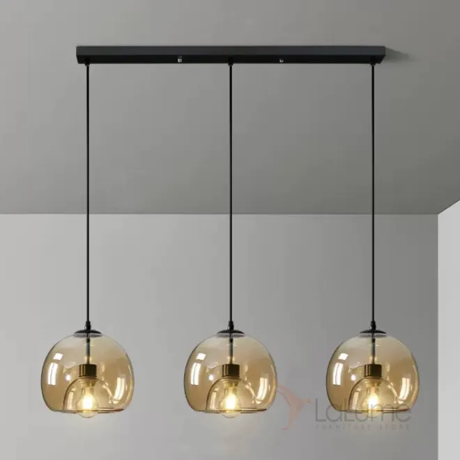  Готовая комбинация подвесных светильников с двойными шарообразными плафонами из тонированного и прозрачного стекла FOCUS TRIO L80 Amber