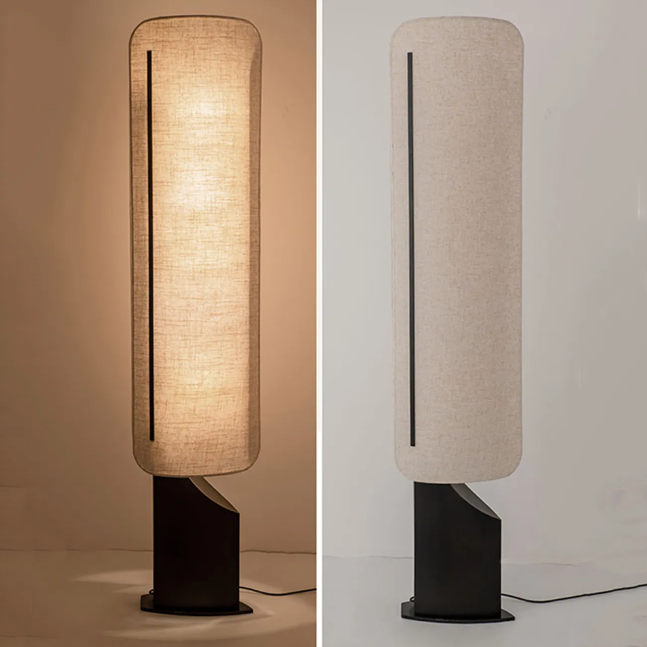 Дизайнерский торшер с цилиндрическим абажуром из двух текстильных сегментов со скругленными краями JANNA