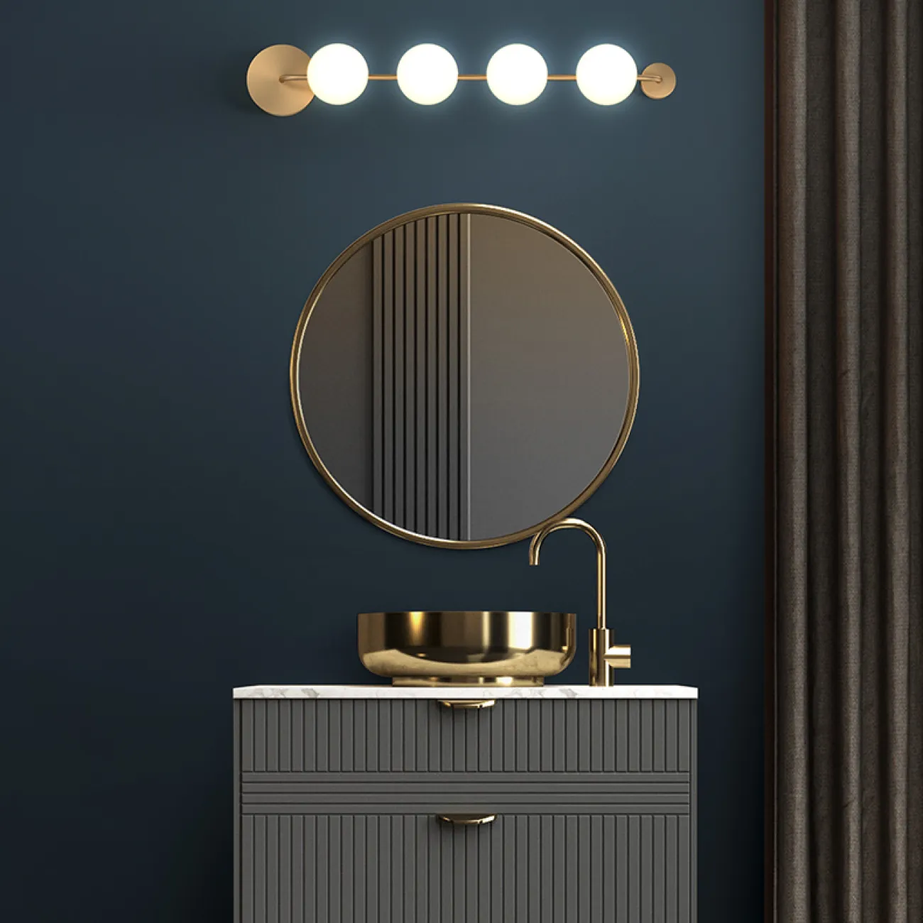 Серия настенных светильников с белыми шарообразными плафонами из стекла на горизонтальной рейке с круглыми креплениями SVALE L65