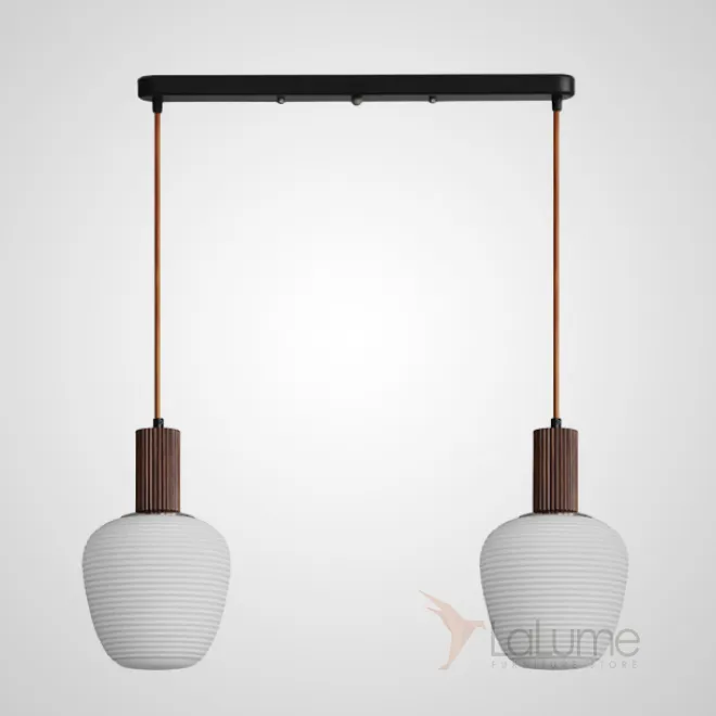 Готовая комбинация подвесных светильников c двумя плафонами из рельефного стекла с деревянной отделкой DAGFIN DUO Black