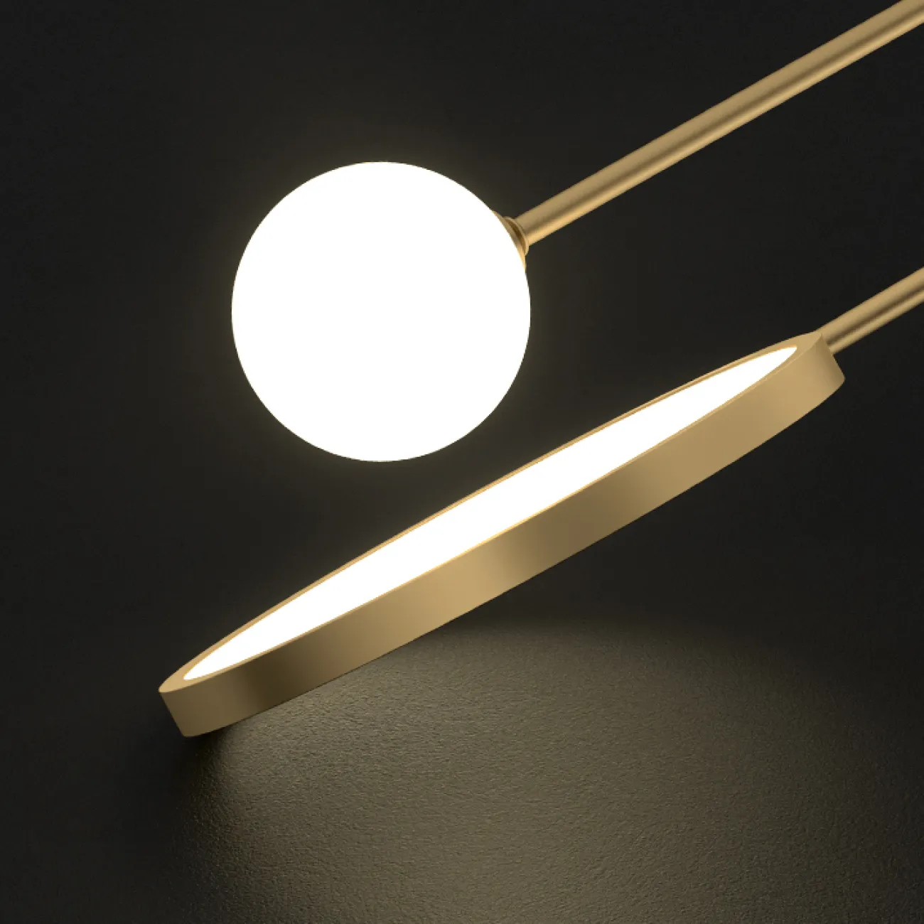 Серия светодиодных настенных светильников в виде комбинации светящегося кольца и шарообразного плафона из стекла DIDDI A Brass