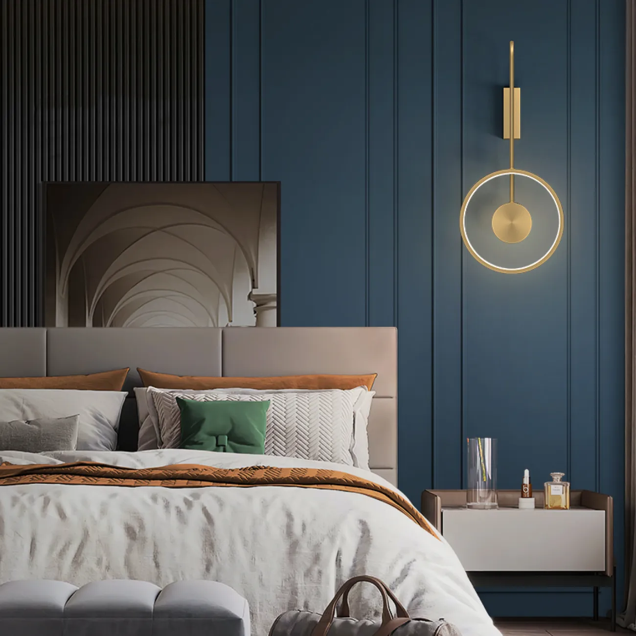 Серия светодиодных настенных светильников в виде комбинации светящегося кольца и шарообразного плафона из стекла DIDDI A Brass