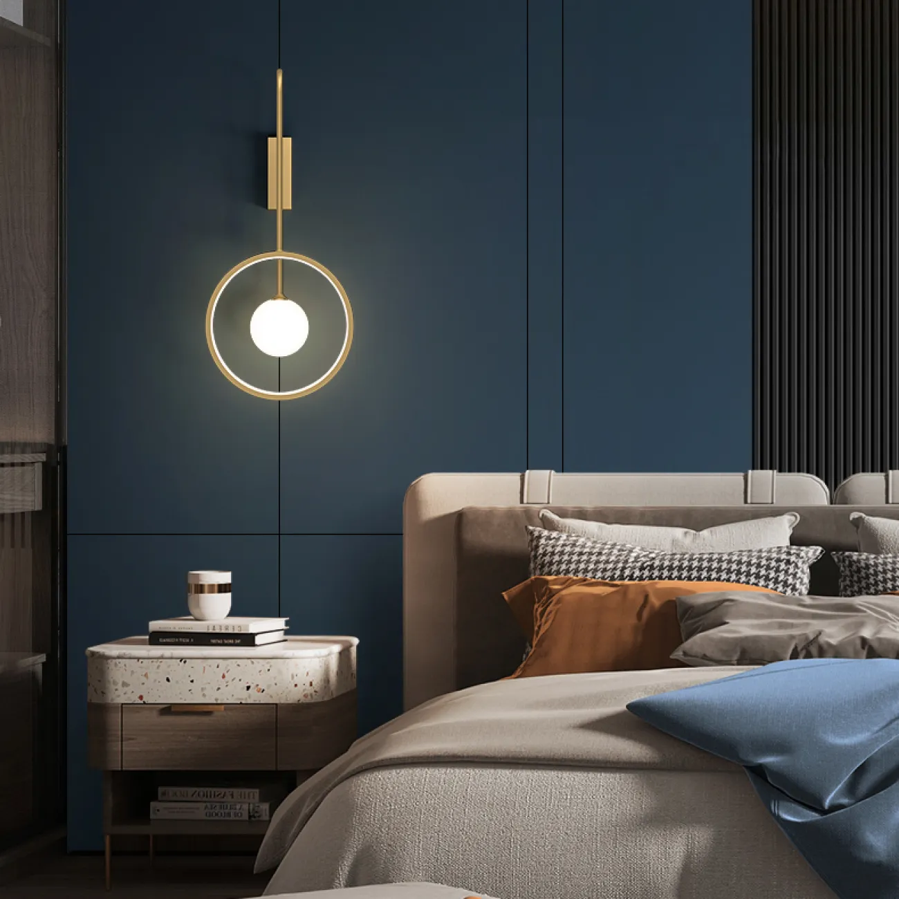 Серия светодиодных настенных светильников в виде комбинации светящегося кольца и шарообразного плафона из стекла DIDDI A Brass