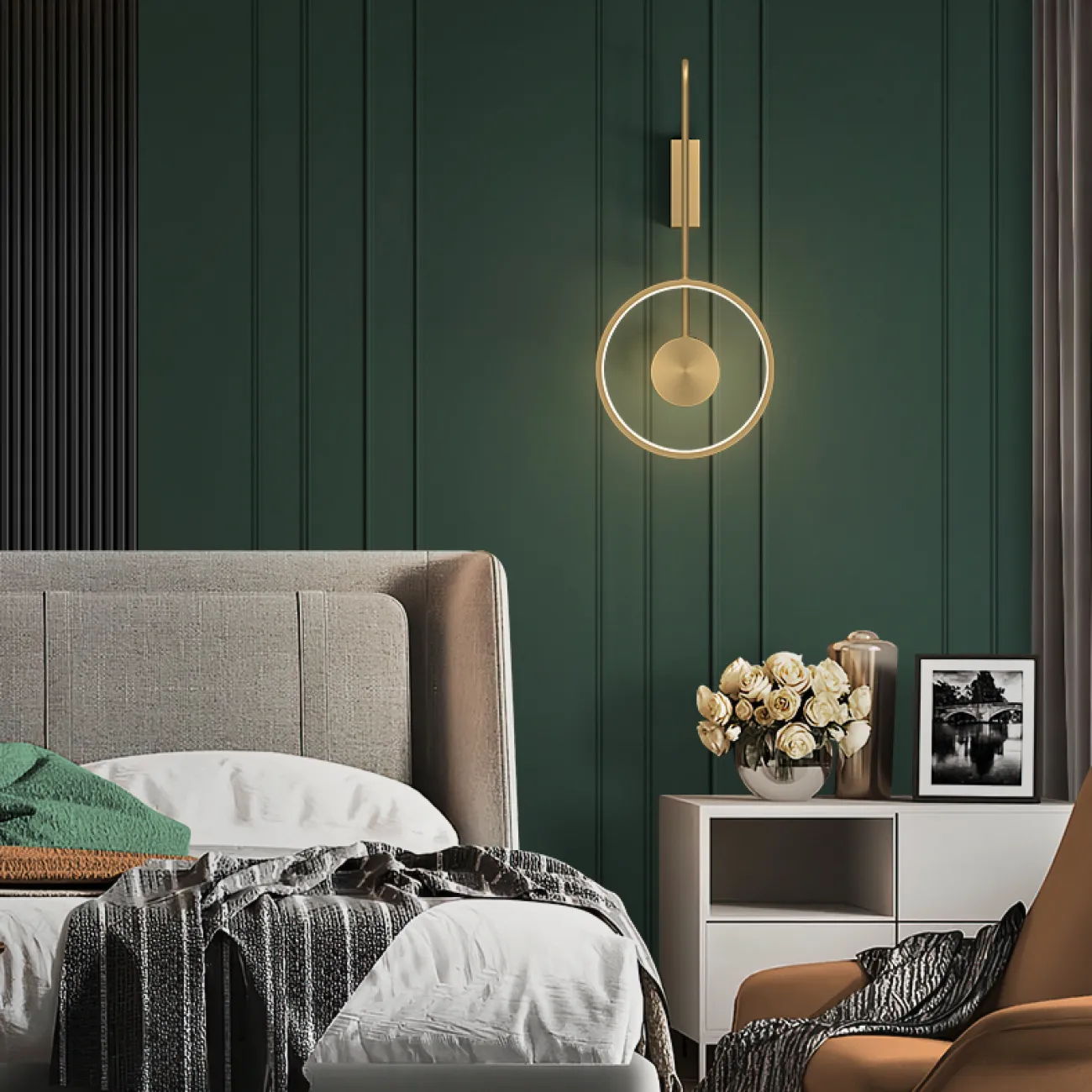 Серия светодиодных настенных светильников в виде комбинации светящегося кольца и шарообразного плафона из стекла DIDDI A Brass