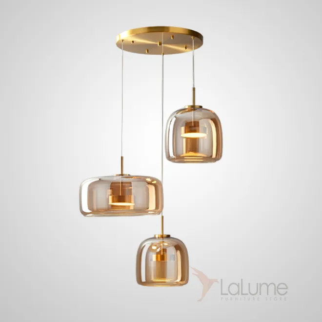 Готовая комбинация подвесных светодиодных светильников c абажурами из дымчатого и янтарного стекла NALLE TRIO D40 Amber