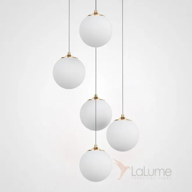 Готовая комбинация подвесных светильников с белыми матовыми плафонами шарообразной формы BARTA D34