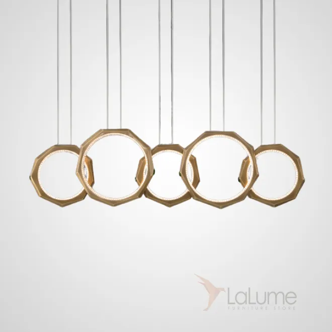 Готовая комбинация подвесных светильников с внутренней LED-подсветкой и декоративным стеклянным камнем на кольцевом корпусе NILSIGNE COMBO L123 Brass