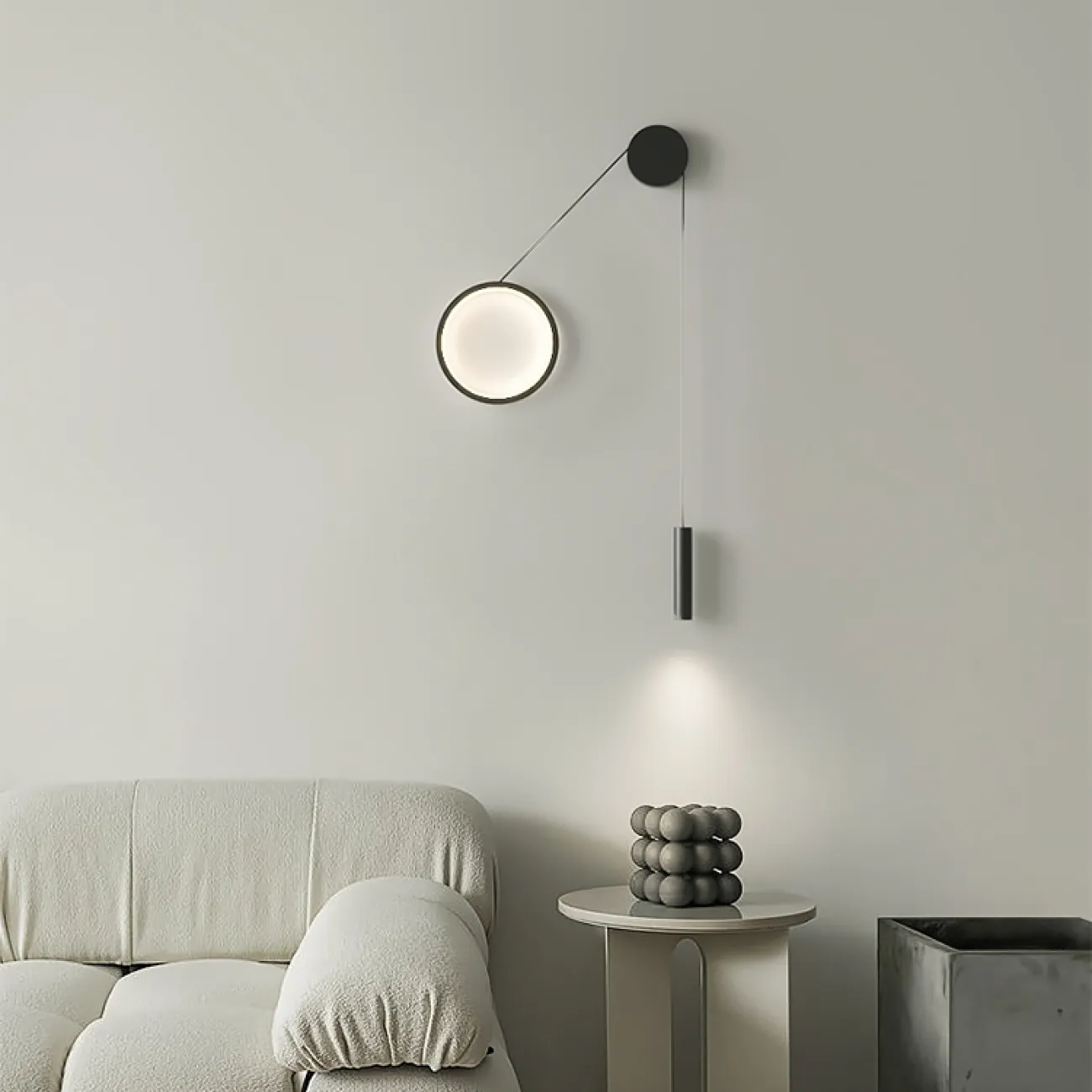 Парные светодиодные бра в виде комбинации светящегося кольца и спота на натяжном тросе HOOK Right