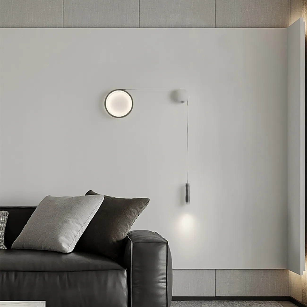 Парные светодиодные бра в виде комбинации светящегося кольца и спота на натяжном тросе HOOK Right