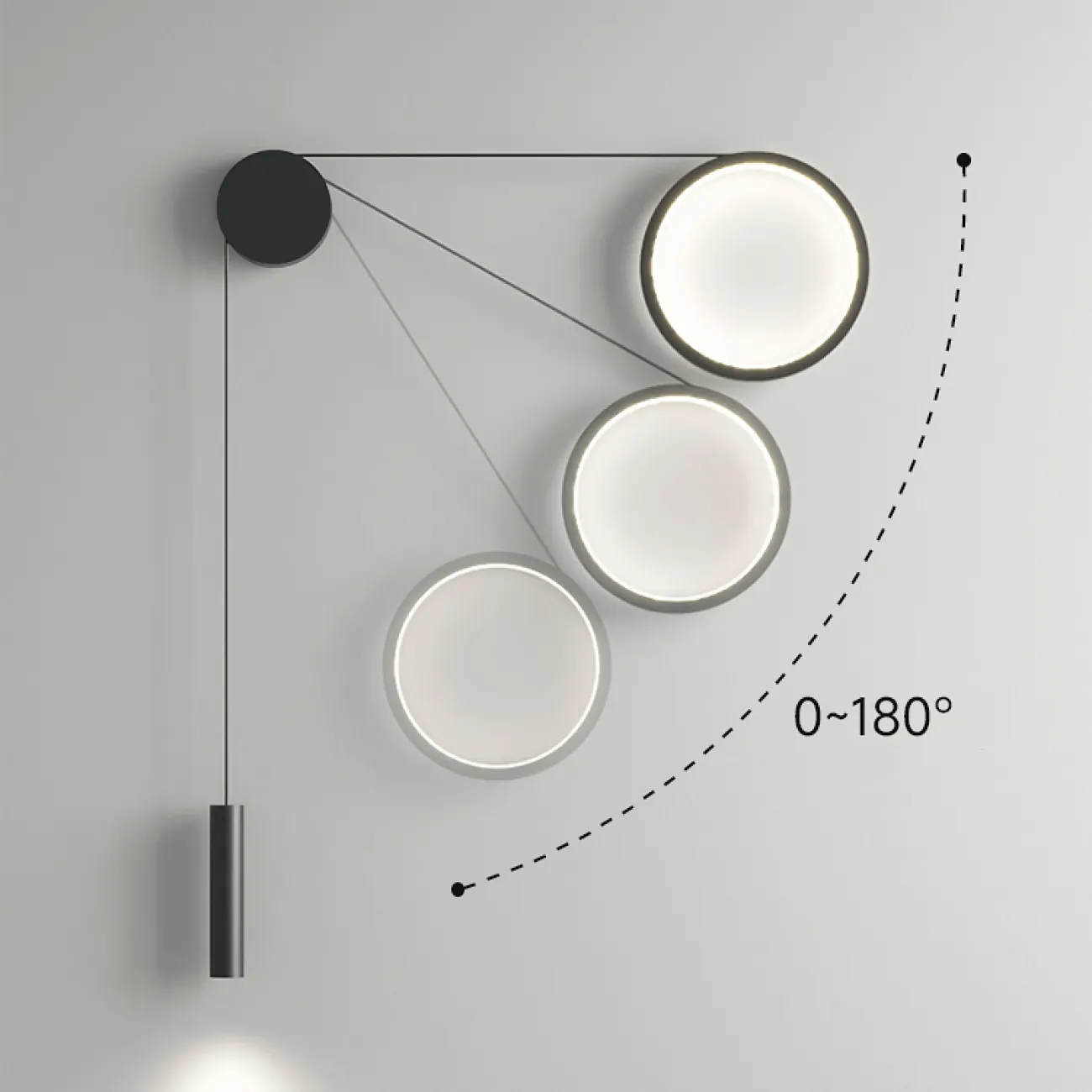 Парные светодиодные бра в виде комбинации светящегося кольца и спота на натяжном тросе HOOK Right
