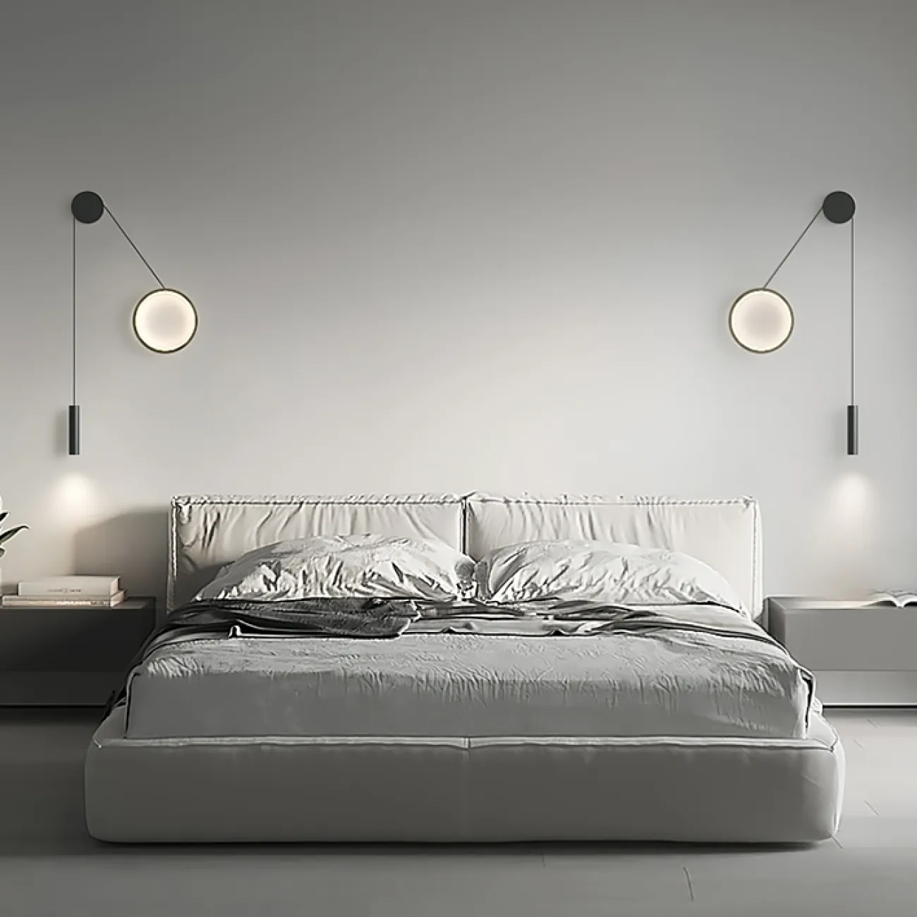 Парные светодиодные бра в виде комбинации светящегося кольца и спота на натяжном тросе HOOK Right