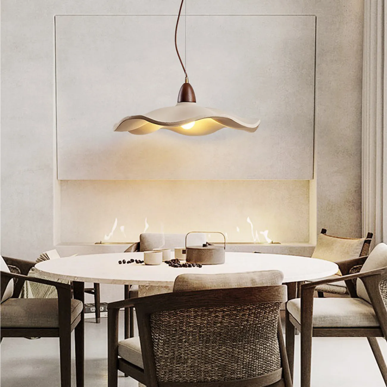 Готовая комбинация подвесных светильников с купольными абажурами из керамики и дерева с природными мотивами ARMIN COMBO L80