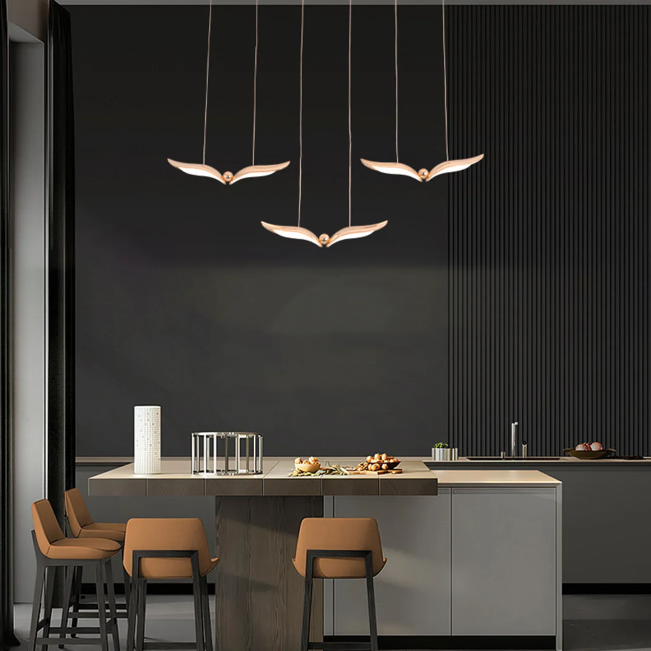 Готовая комбинация подвесных светодиодных светильников c изогнутыми плафонами, стилизованными под крылья птиц FLYER MORE L90