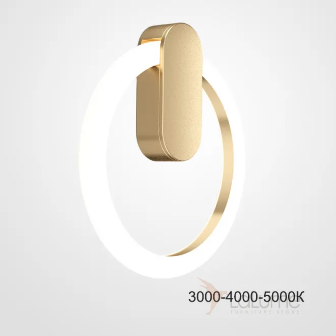 Серия настенных светодиодных светильников с отделкой в цвете латунь по внутреннему контуру кольцевидного плафона GINA WALL D40 Brass Трехцветный свет