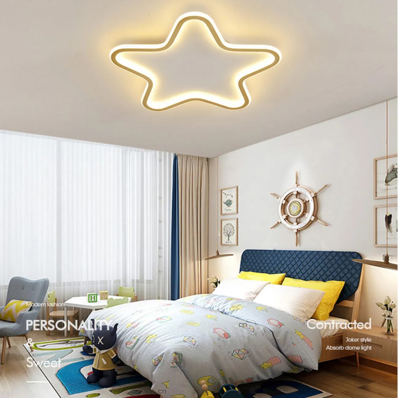 Потолочный светильник с внутренней и внешней LED-подсветкой по контуру плоского корпуса в форме звезды CARLY D55