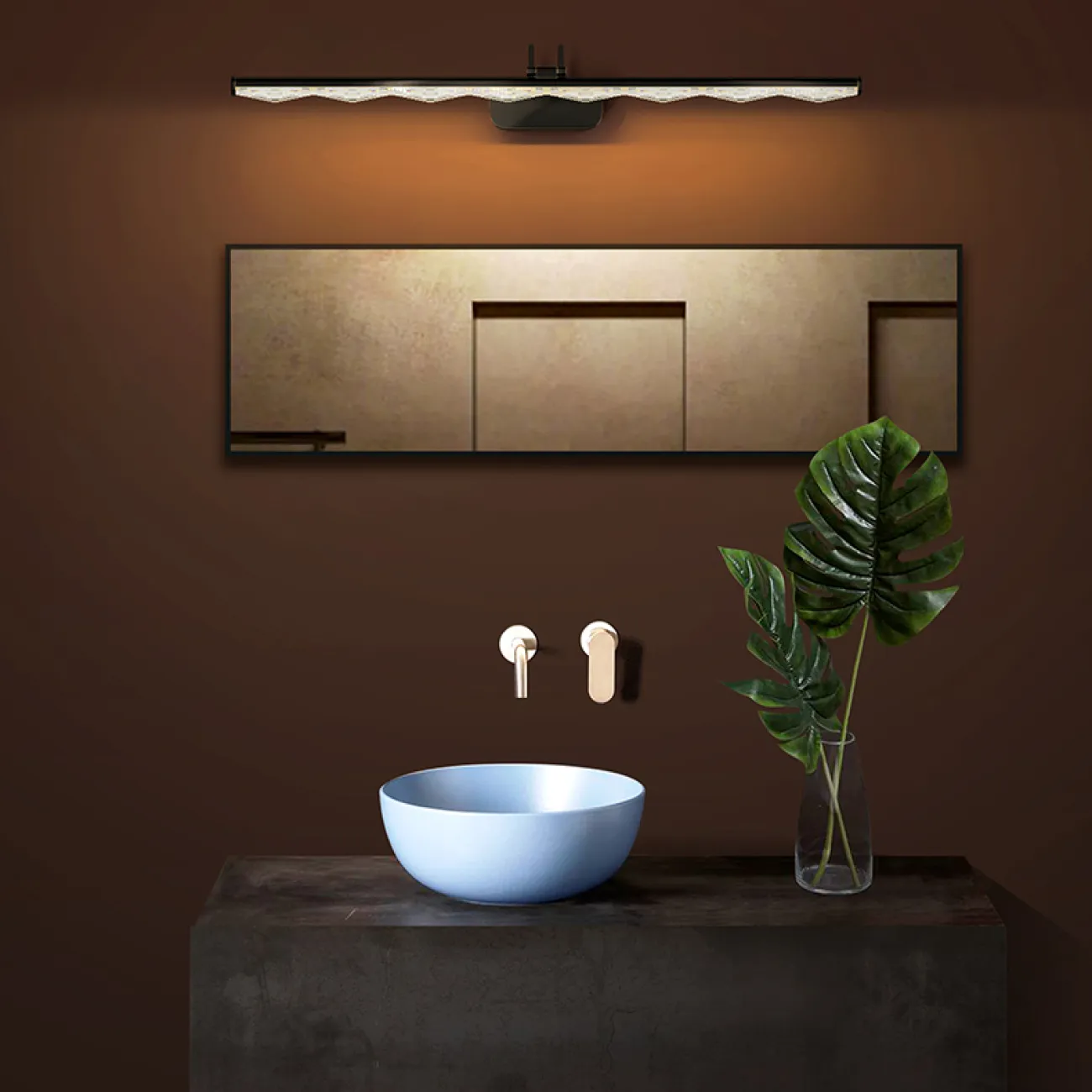 Серия настенных светодиодных светильников с рельефным зубчатым плафоном в горизонтальном трубчатом корпусе CARIA WALL L40,5 Black