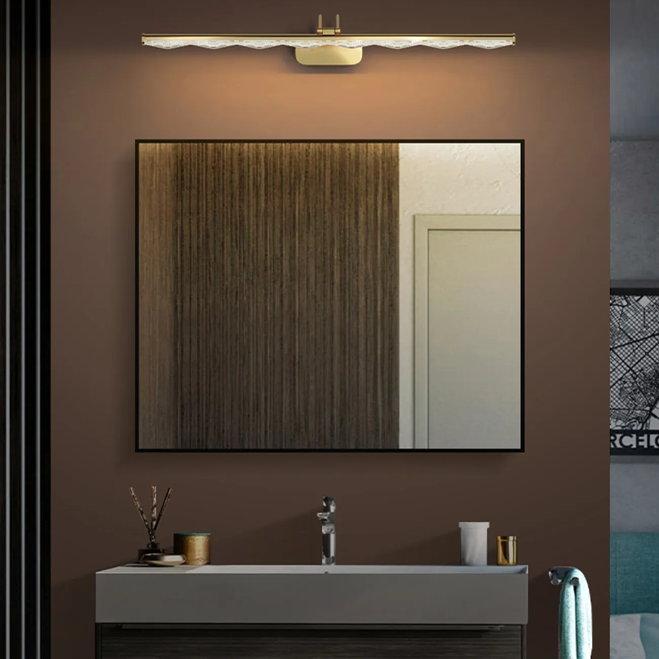 Серия настенных светодиодных светильников с рельефным зубчатым плафоном в горизонтальном трубчатом корпусе CARIA WALL L40,5 Black