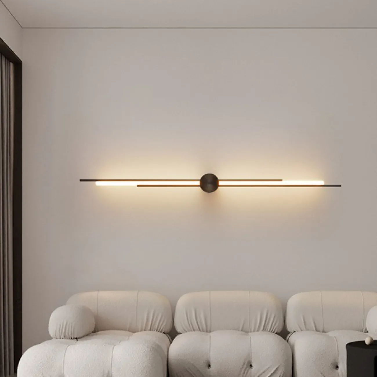 Серия настенных светодиодных светильников с прямоугольными светящимися стержнями на круглом креплении TINUS H83 Brass Серия настенных светодиодных светильников с прямоугольными светящимися стержнями на круглом креплении TINUS H83 Brass