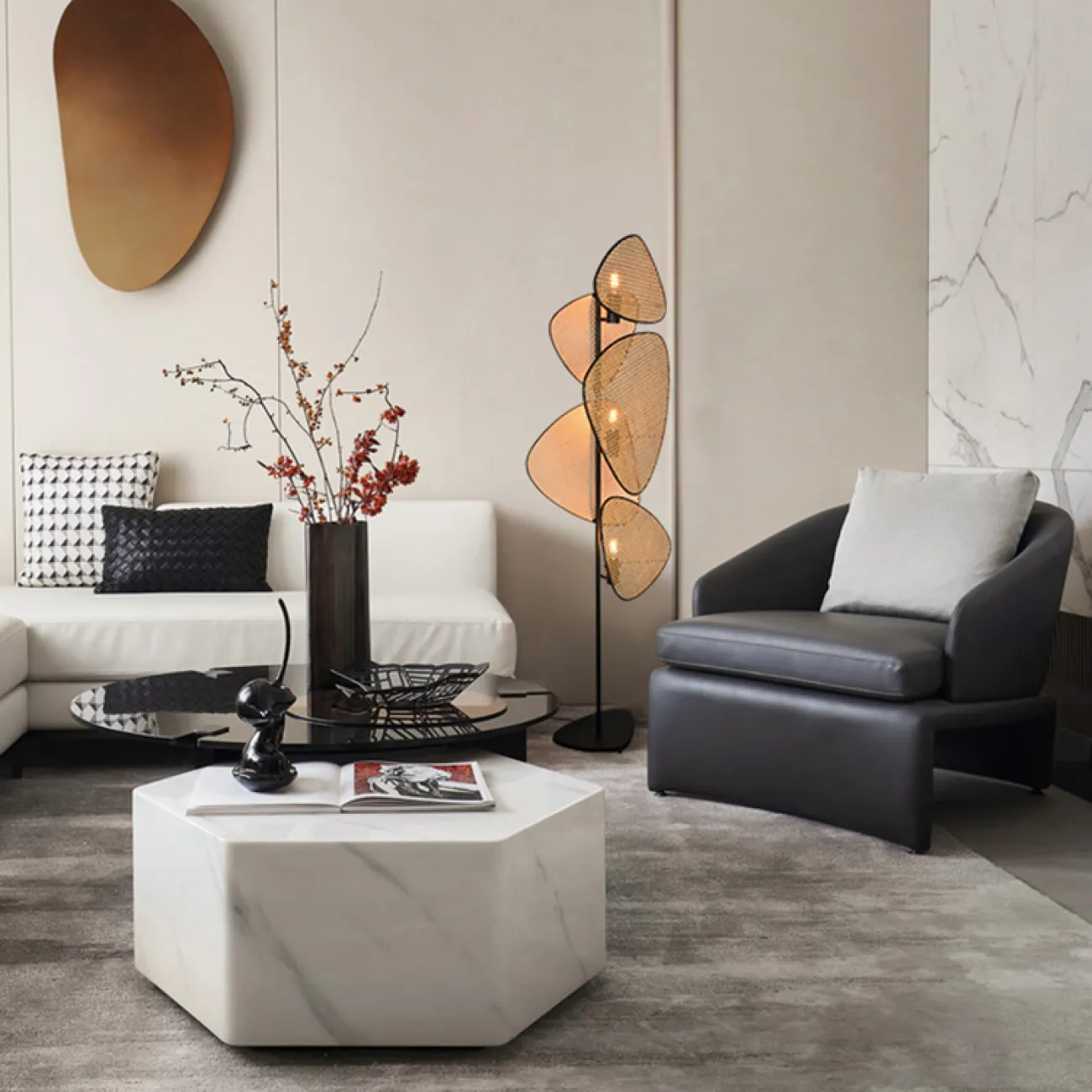 Напольный светильник с разноуровневыми треугольными рассеивателями из бамбукового плетения RAVDNA B FL Напольный светильник с разноуровневыми треугольными рассеивателями из бамбукового плетения RAVDNA B FL