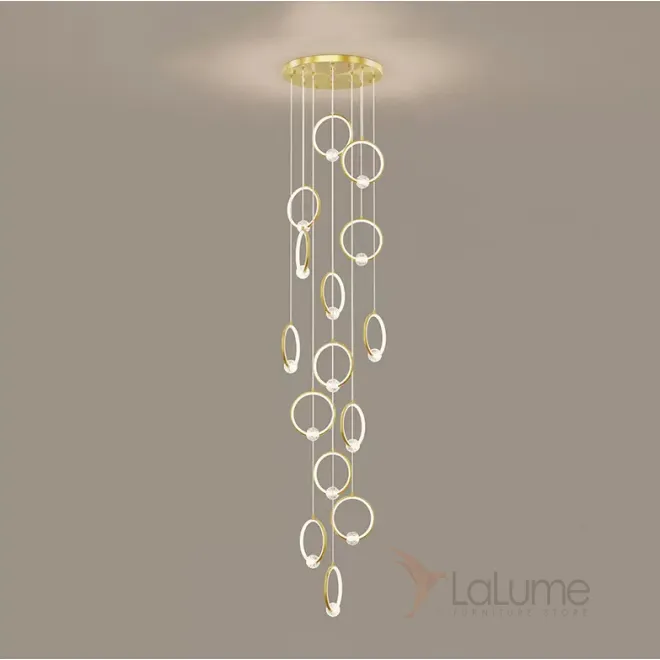 Готовая комбинация подвесных светильников с шарообразными хрустальными плафонами на металлических кольцах с внутренней LED-подсветкой LUANA MORE L15 Brass Готовая комбинация подвесных светильников с шарообразными хрустальными плафонами на металлических кольцах с внутренней LED-подсветкой LUANA MORE L15 Brass