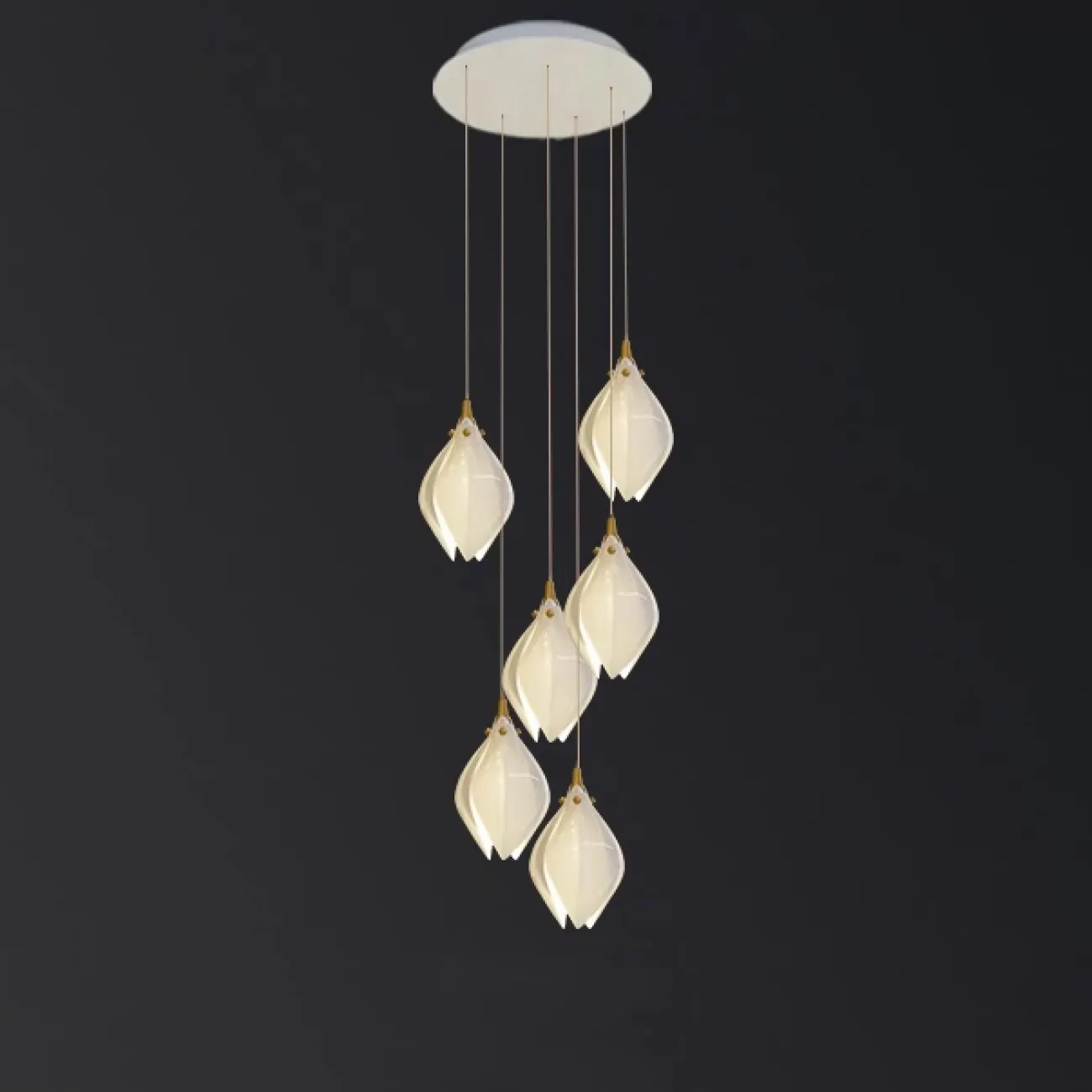 Готовая комбинация подвесных светильников с каплевидными плафонами из нефритового фарфора в форме белых бутонов LEA MORE D30