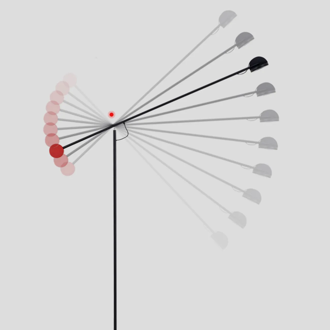Торшер с дискообразным плафоном на подвижной штанге с красным наконечником DUKE