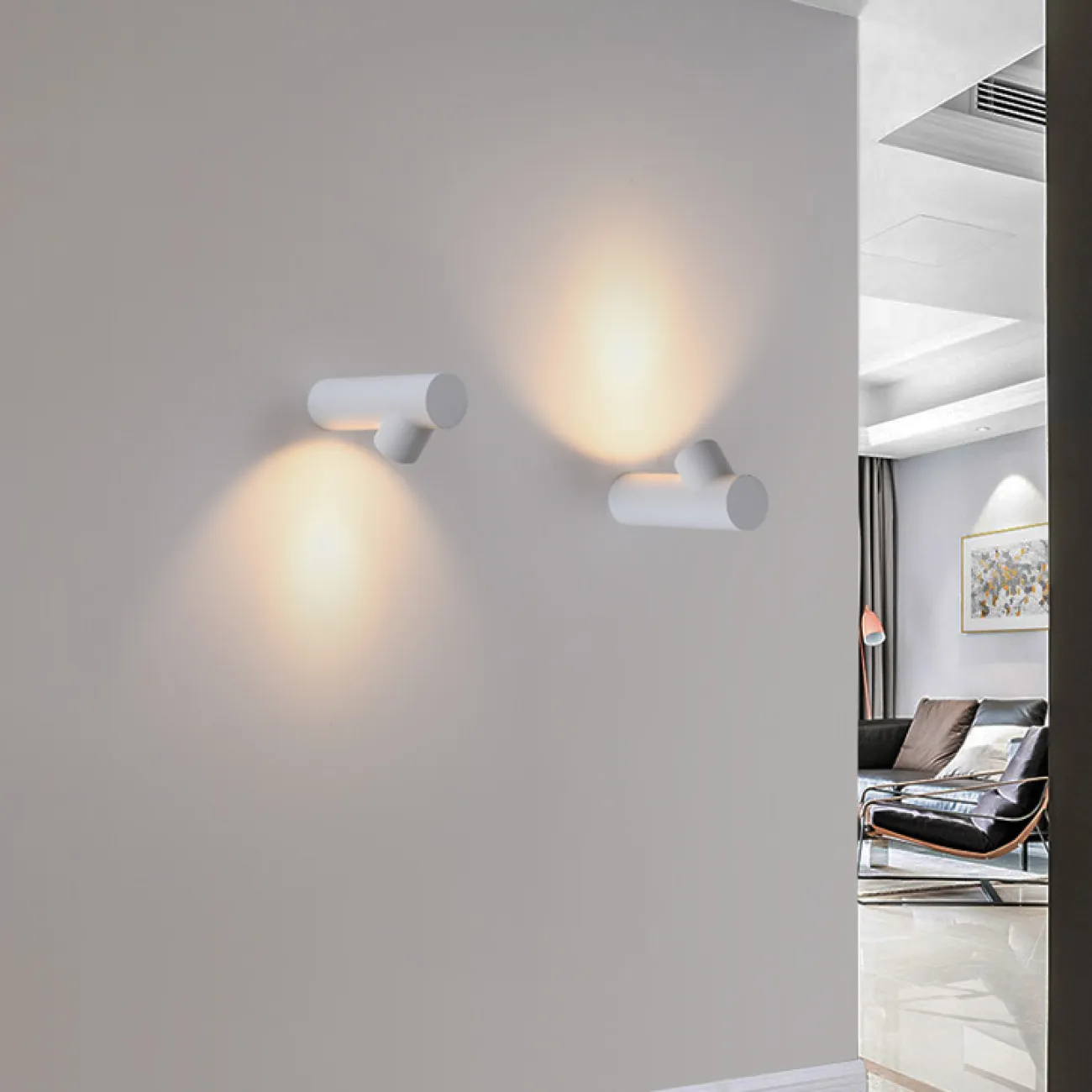 Серия настенных светодиодных светильников со скошенным цилиндрическим плафоном на трубчатом корпусе DONIA Black