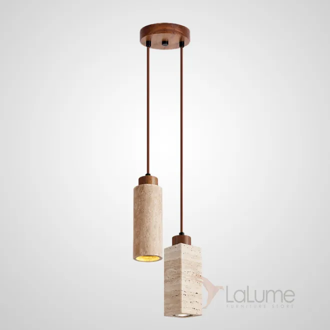 Готовая комбинация подвесных светильников с цилиндрическим и прямоугольным корпусом из камня травертина MAREC COMBO C D12