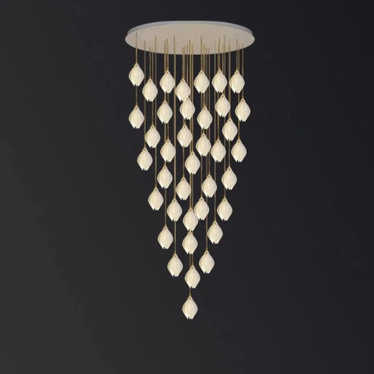 Готовая комбинация подвесных светильников с каплевидными плафонами из нефритового фарфора в форме белых бутонов LEA MORE D80