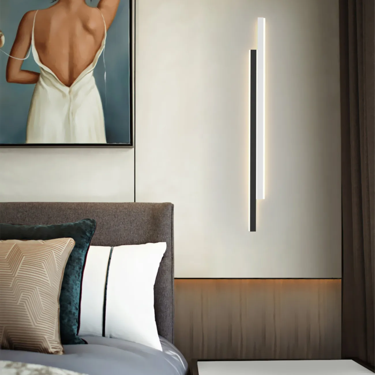 Настенный светильник с черно-белым корпусом в виде двух разноуровневых прямоугольных пластин с LED-подсветкой RIKKA H120 Трехцветный свет